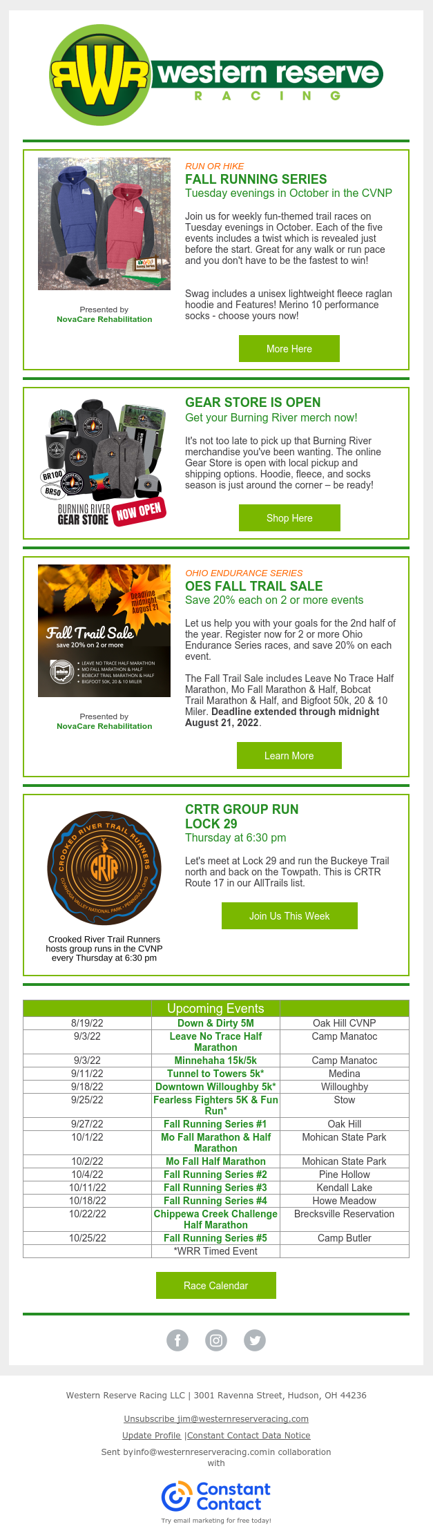 Fall Running Series Swag & Burning River Gear Store