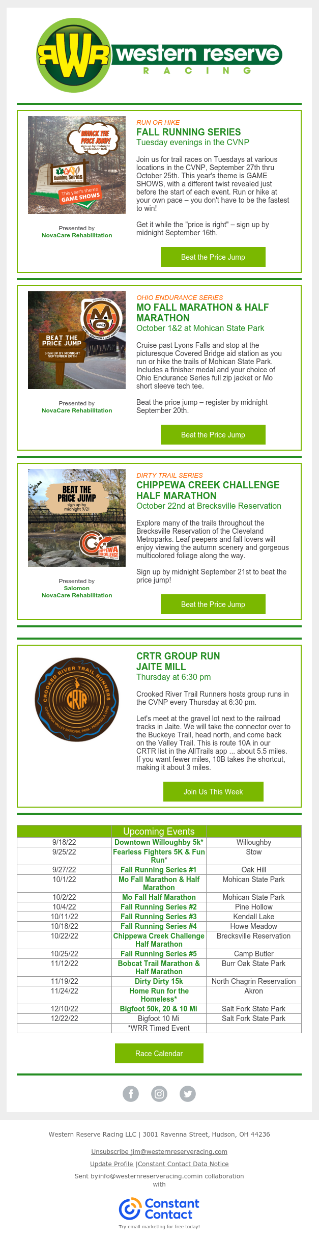 Don't be a Chump - Beat the Price Jumps! Fall Running Series, Mo Fall Marathon, and Chippewa Challenge