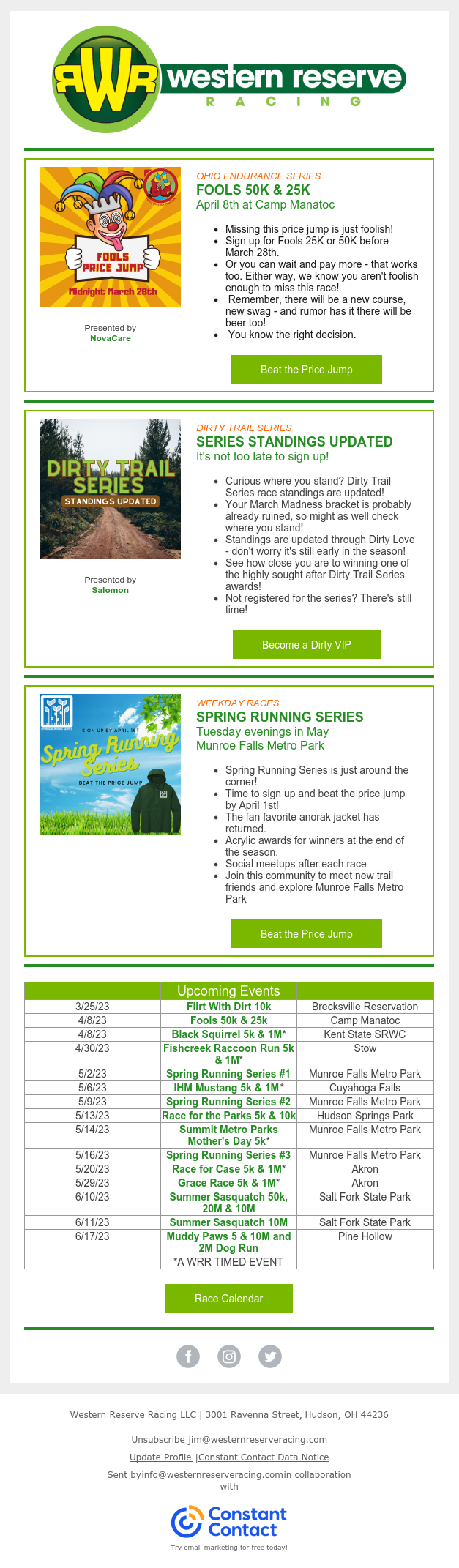 Fools & Spring Running Series Price Jumps Ahead!