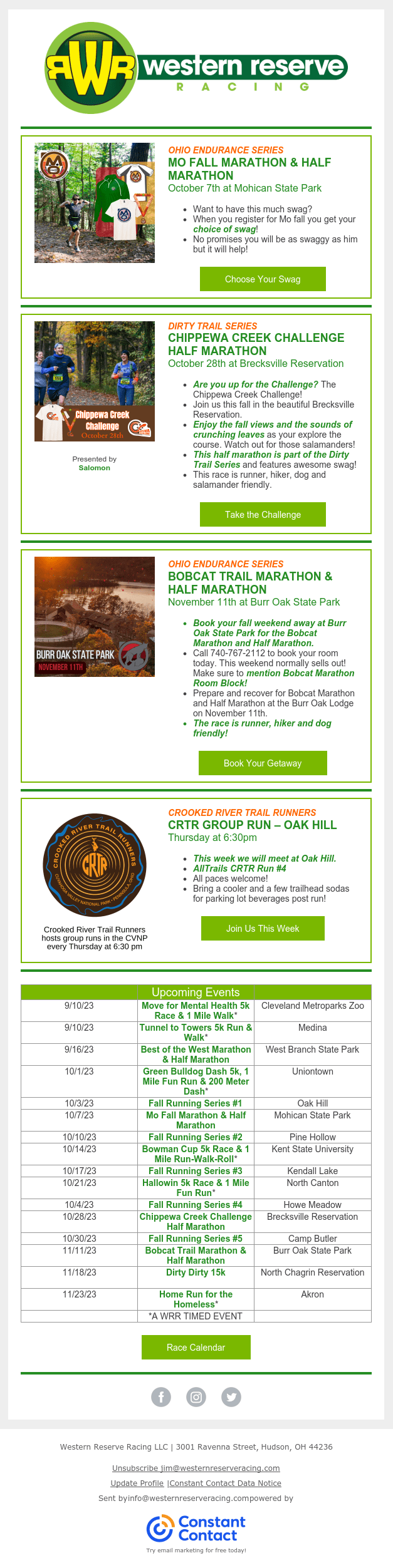 SWAG: Mo Fall Marathon & Chippewa Creek Half Marathon. Book your Lodging for Bobcat Marathon!