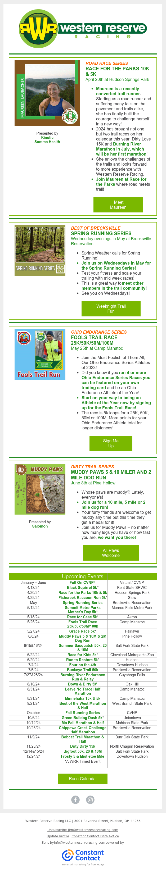 Fill Your Spring Race Calendar - Options from 5k to 100k - Road and Trail Races!