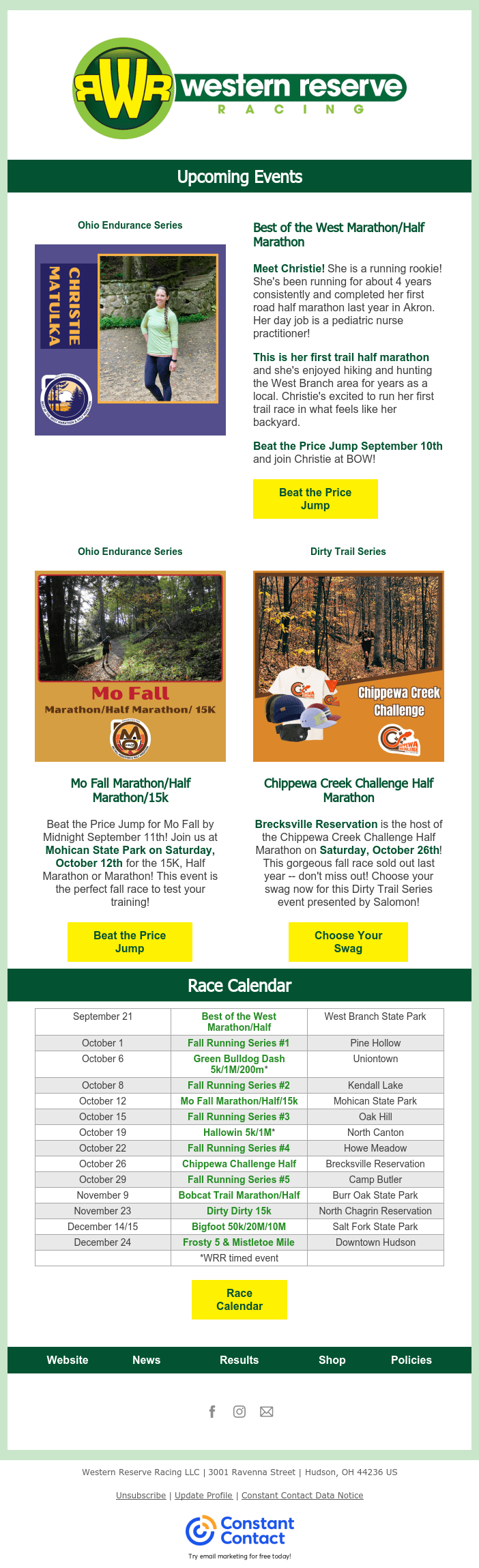 Why Pay More? Best of the West & Mo Fall Marathons. Choose Your Swag for Chippewa Creek Challenge!