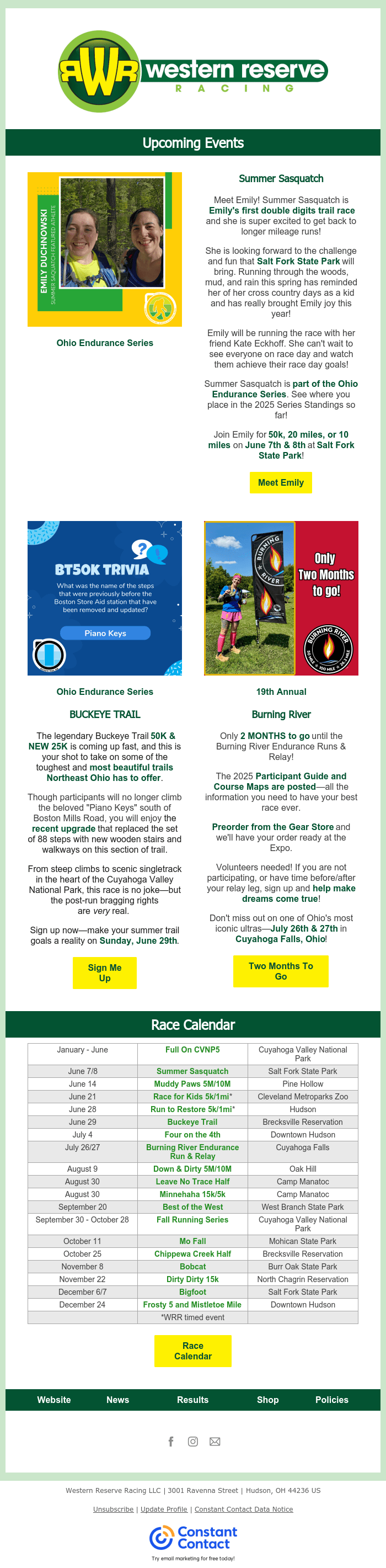 Three trail races to prove your endurance! Summer Sasquatch, Buckeye Trail & Burning River! 
https://conta.cc/4dpjUi7